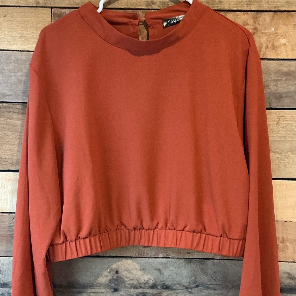 Fashion Women XXL Cropped‎ Top Flared Sleeves Keyhole Neck Peasant Boho Fall